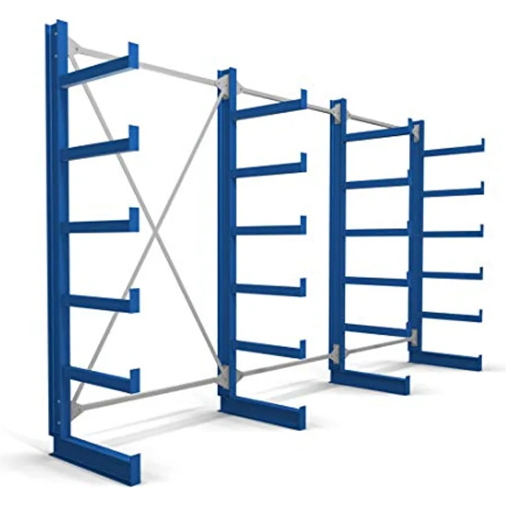 STIER Kragarmregal einseitig, 3 Felder mit 5 Ebenen, 3900x2000x500mm, enzianblau, stabil und kraftvoll, inklusive Schwerlastanker