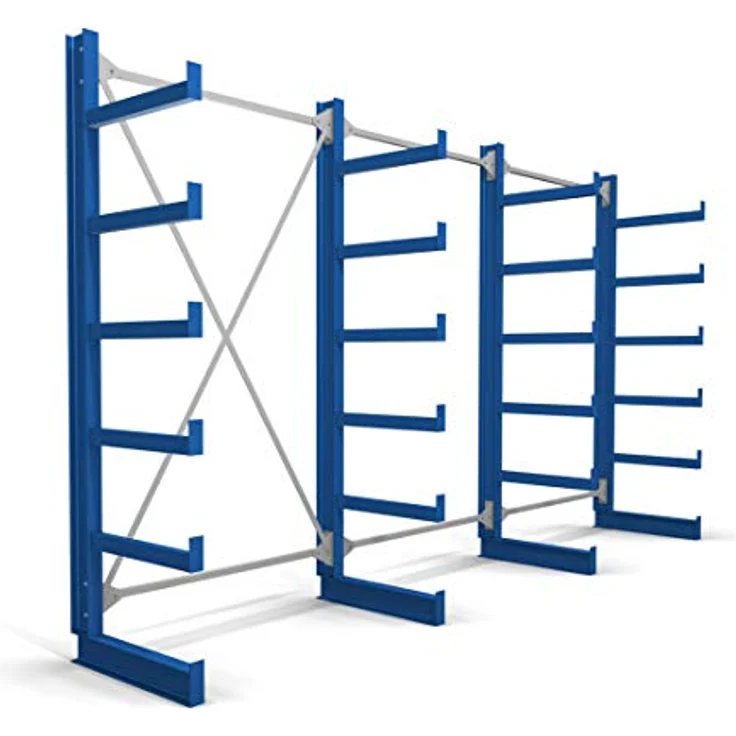 STIER Kragarmregal einseitig, 3 Felder mit 5 Ebenen, 3900x2000x500mm, enzianblau, stabil und kraftvoll, inklusive Schwerlastanker – Bild 1