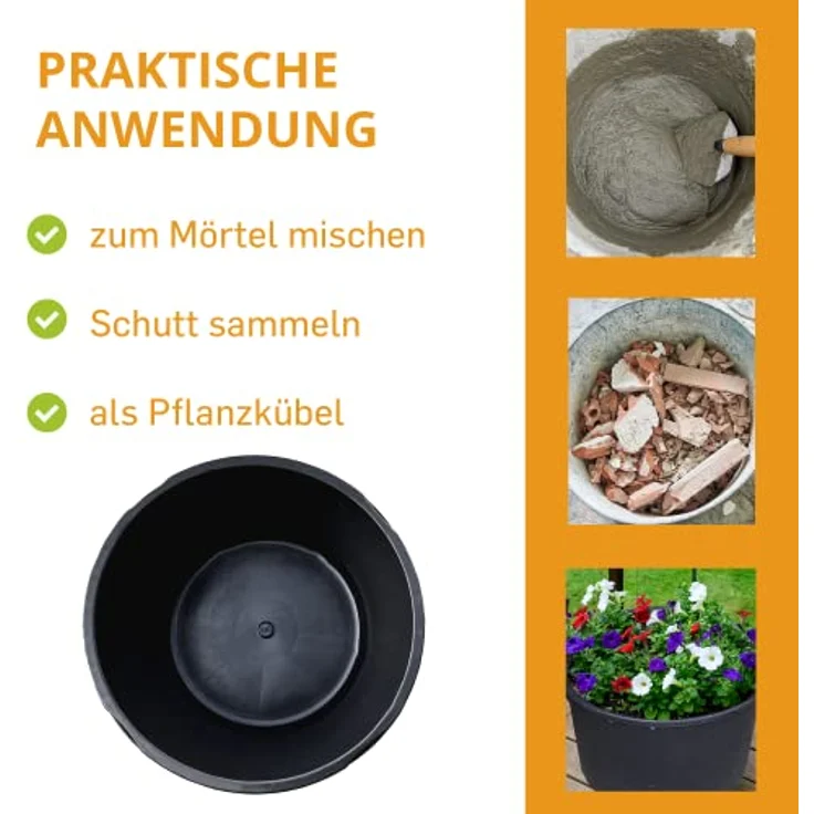 Hossi's Wholesale - 5 Stk. 40 Liter Mörtelkübel Baueimer Mörteleimer Putzeimer Maurereimer Eimer - 5 Mörtelkübel – Bild 6