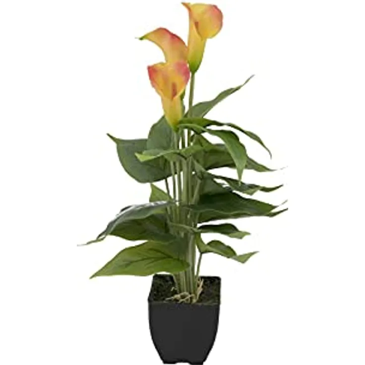 EUROPALMS Calla mini, Kunstpflanze, gelb orange, 43cm | Zimmerpflanze im Blumentopf