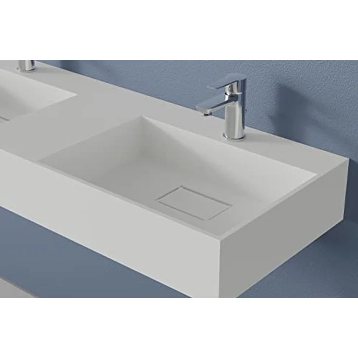 BERNSTEIN Wandwaschbecken aus Mineralguss TWG231 - Weiß matt, großzügige Ablagefläche, Waschbeckenbreite: 122 cm – Bild 2