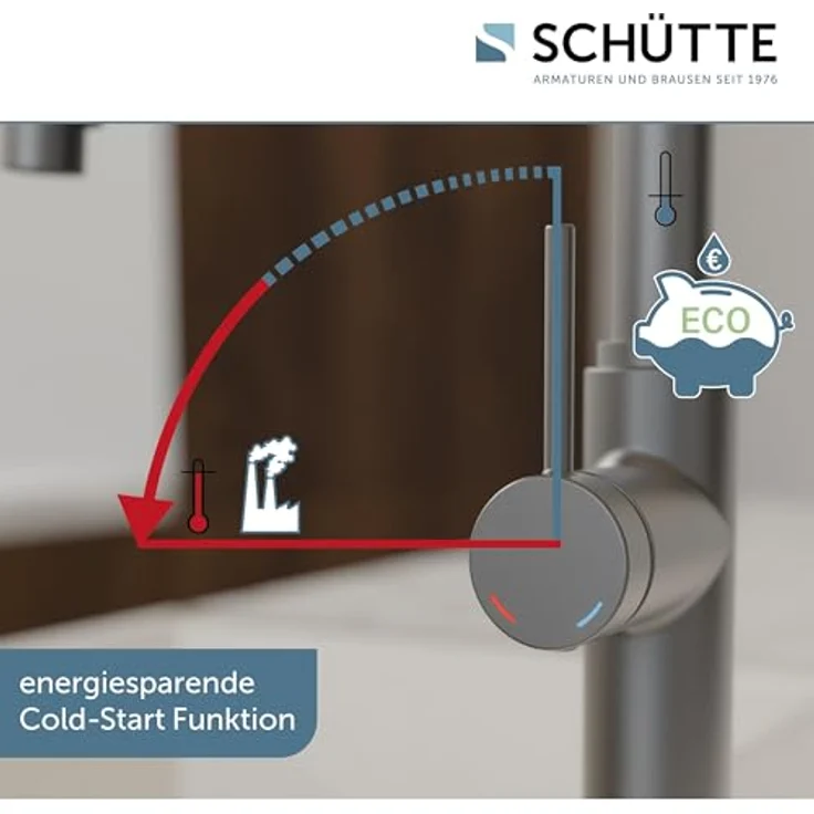 Schütte Spültischarmatur BLACKPOOL, energiesparend, Cold-Start-Funktion, 360° schwenkbar, ausziehbarer Schlauch 150 cm – Bild 4