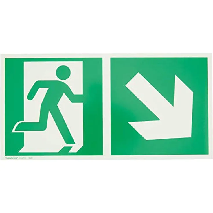 SafetyMarking Rettungsschild Rettungsweg rechts abwärts, Aluminium langnachleuchtend, 30x15cm, DIN EN ISO 7010 E002