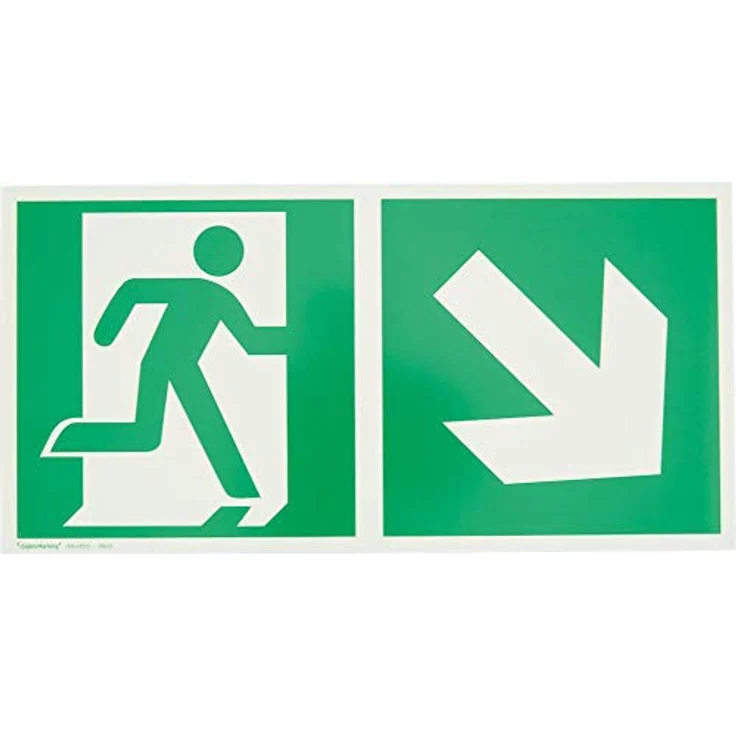 SafetyMarking Rettungsschild Rettungsweg rechts abwärts, Aluminium langnachleuchtend, 30x15cm, DIN EN ISO 7010 E002