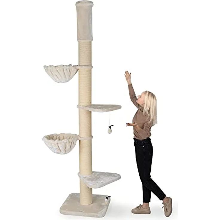 HAPPYPET Kratzbaum 'Leonardo' Grosse Katzen Stabil XXL Deckenhoch, 250 bis 275 cm - 18 cm Dicke Stämme, Große Liegemulden bis 20 kg, Höhle, geprüftes Holz, Katzenkratzbaum für Maine Coons & Ragdolls