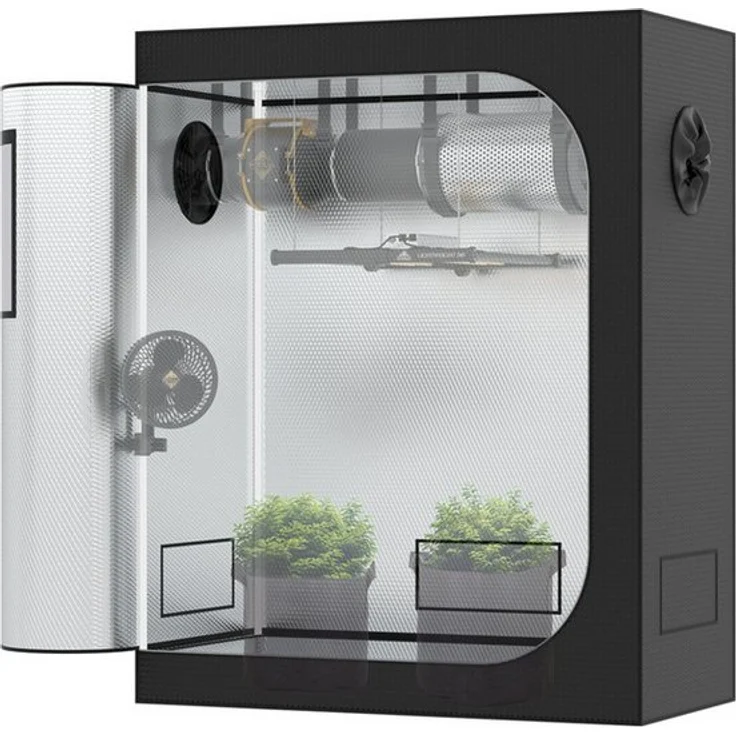 THE HOOKAH Gewächshaus Deluxe D600 Grow Box Growzelt in 120x60x150 cm, weißer Rahmenstangen, doppelt vernähte lichtdichte Reißverschlüsse – Bild 1