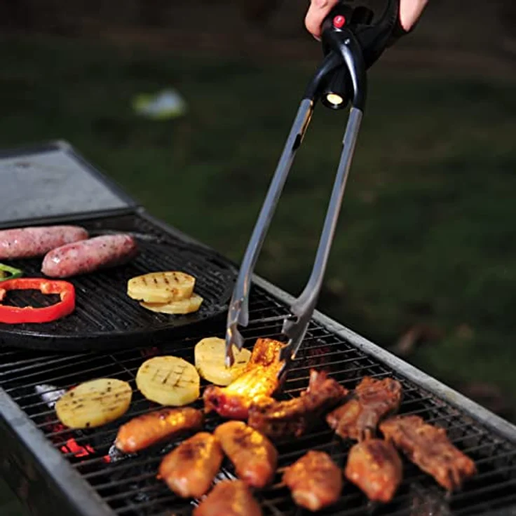 TROIKA BBQ + Light Grillzange mit herausnehmbarer Taschenlampe, warmweißes LED-Licht, lebensmittelecht (LFGB geprüfte) Zange, hitzebeständiger Kunststoffgriff, inkl. AA-Batterie – Bild 5
