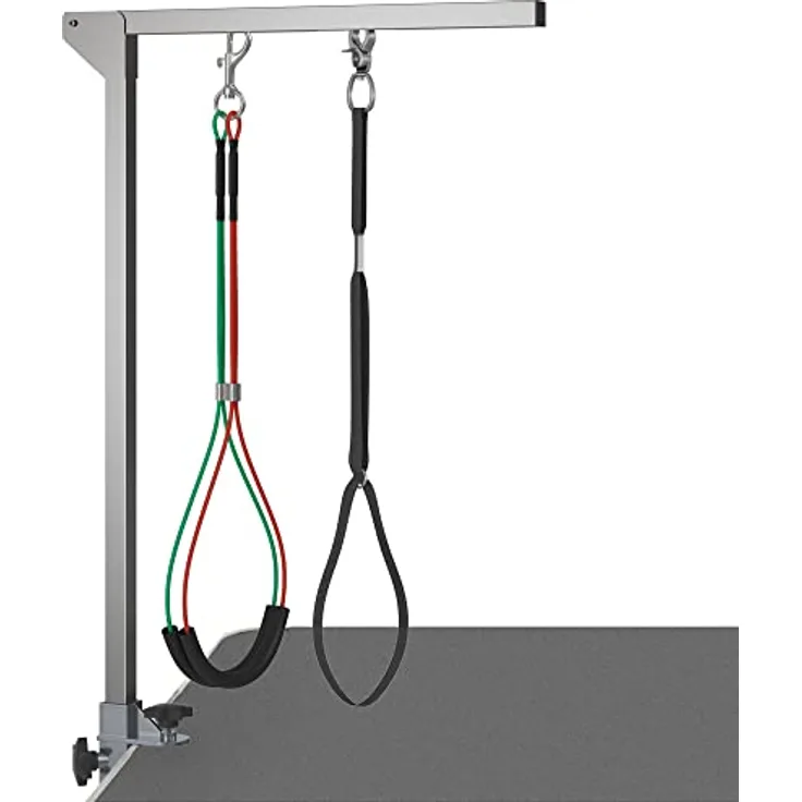 PawHut Haustier Fellpflege Arm, Klappbares Haustierpflege-Arm mit Klemme, Verstellbares Hundefrisiertischarm mit Haunch-Halter für mittelgroße Hunde, Edelstahl, Silber