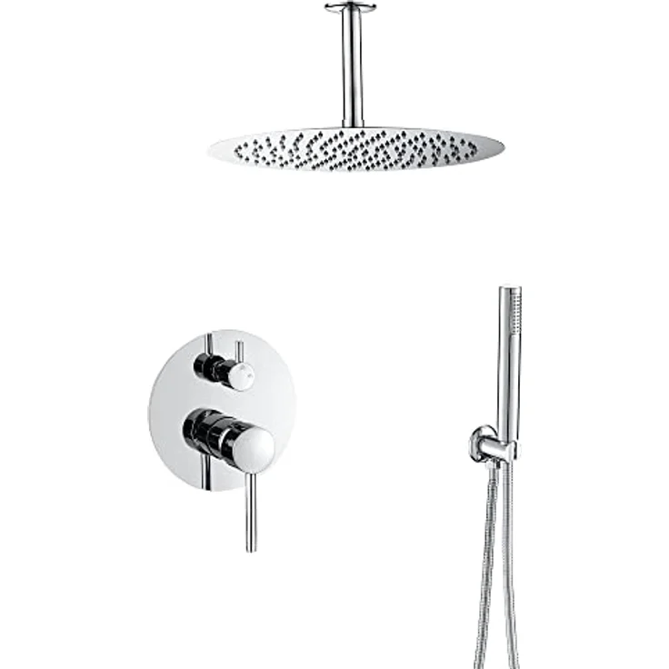 VALAZ Jucar-Serie Unterputz Duscharmatur, verchromt, Duschsystem mit Regendusche und 2-Wege-Einhebeldusche, Edelstahl, Kopfbrause 20cm, schnelle Deckenmontage, modern und elegant – Bild 1