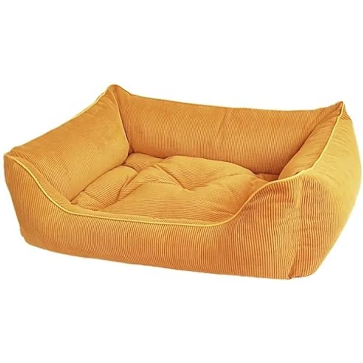 Dandy Dog Hundebett Relax Mustard - abziehbar Bezug und Füllung waschbar Kuschelig robuster Samtcord hochwertige Qualität Made in Germany - Größe L Gelb