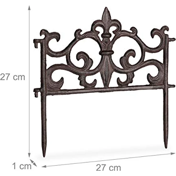 Relaxdays Beetzaun, Gusseisen, Vintage Design, einzeln, erweiterbar, Erdspieß, dekorativer Steckzaun, HxB 27x27cm, braun – Bild 4