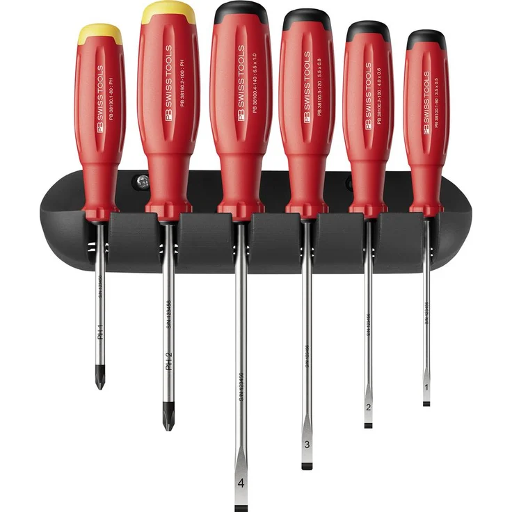 Magni Schraubenzieher-Satz 6-teilig SwissGrip EVO, Schlitz und PH mit Wandhalter, langlebige Griffe und präzise Spitzen