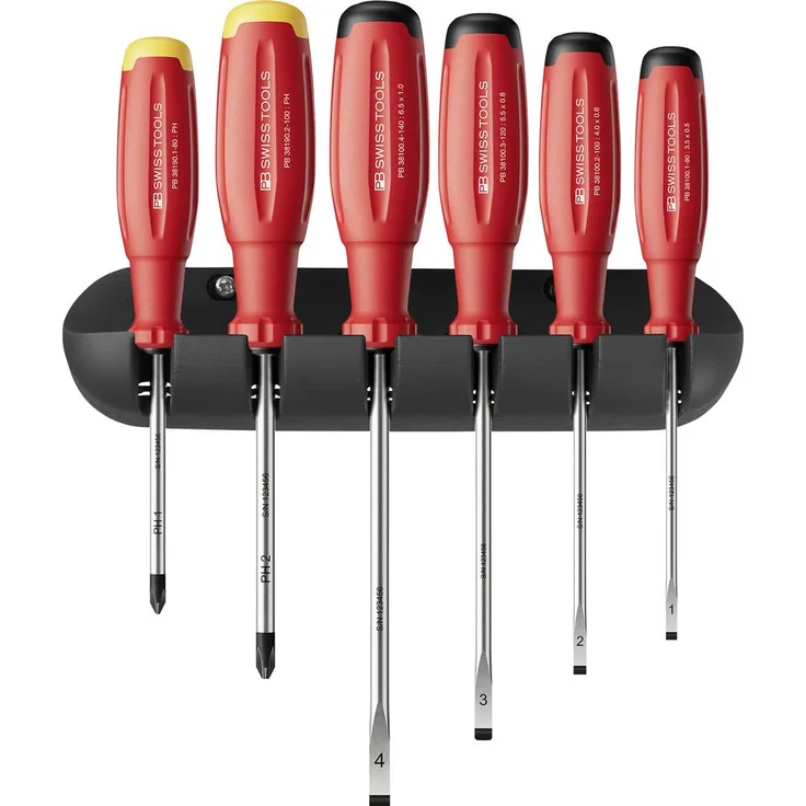Magni Schraubenzieher-Satz 6-teilig SwissGrip EVO, Schlitz und PH mit Wandhalter, langlebige Griffe und präzise Spitzen