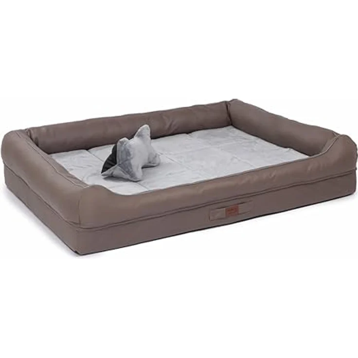 RAIKOU Hundebett mit abnehmbarem Kissen, gepolstert und waschbar – Schlafplatz, Hundekissen, Hundesofa, Hundematte (Braun, 100 * 80 * 9cm) – Bild 1