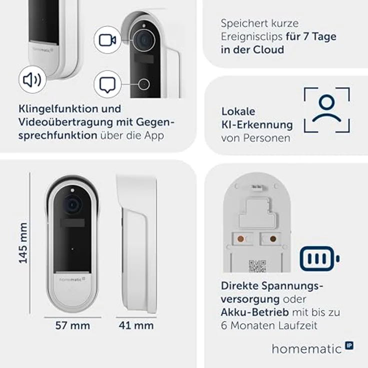 Homematic IP HmIP-CODB Video-Türsprechanlage WLAN, 3 Megapixel Kamera, Weiß, intelligente Bewegungserkennung – Bild 4