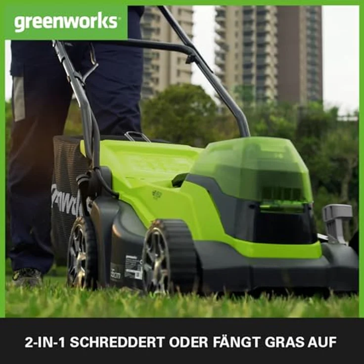 Greenworks Akku-Rasenmäher G24X2LM36 Li-Ion 2x24V 36cm Schnittbreite bis zu 250m² 40L Grasfangkorb 5 mit 2x 2,0 Ah Akku und Ladegerät – Bild 4