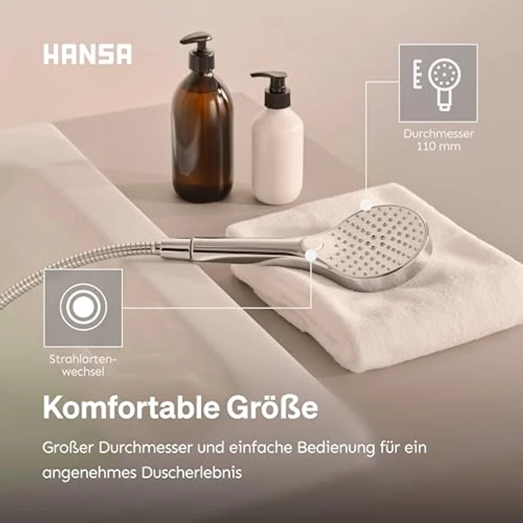 Hansa VIVA Handbrause, rund, 110mm Durchmesser, 3 Strahlarten, 44330300 – Bild 4