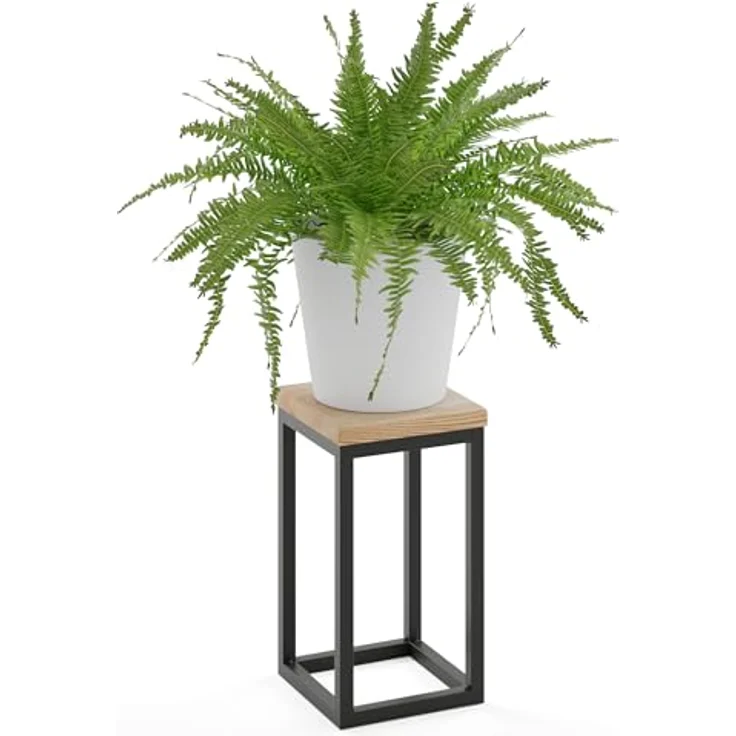 LAMO Manufaktur Blumenständer, 30cm Pflanzenständer aus 100% Echtholz, Schwarz, 2-teilig, mit stabiler Stahlkonstruktion und Silikonpads – Bild 1