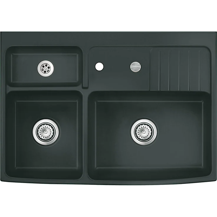 Systemceram KeraDomo Elementspüle CENTRA 90 EIBE, Keramikspüle für Arbeitsplattentiefen bis 75 cm mit Excenterbedienung und CleanPlus Oberfläche