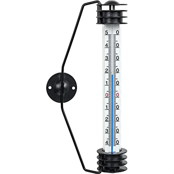 TFA Dostmann Analoges Fensterthermometer, mit Metallhalter, hohe Genauigkeit, wetterfest, L 35 x B 72 x H 195 mm, Schwarz