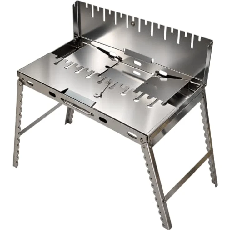 GOROCH Mangal Grill für 10 Spieße, klappbarer Schaschlikgrill aus 2 mm Edelstahl mit Faltbeinen, für Camping & Outdoor, kompakt 50 × 30 × 6 cm – Bild 5