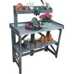 Promadino Pflanztisch Klappbar, wetterfest imprägniert aus massivem Kiefernholz, grau, 97 x 45 x 128 cm mit verzinkter Arbeitsfläche und Universalablage