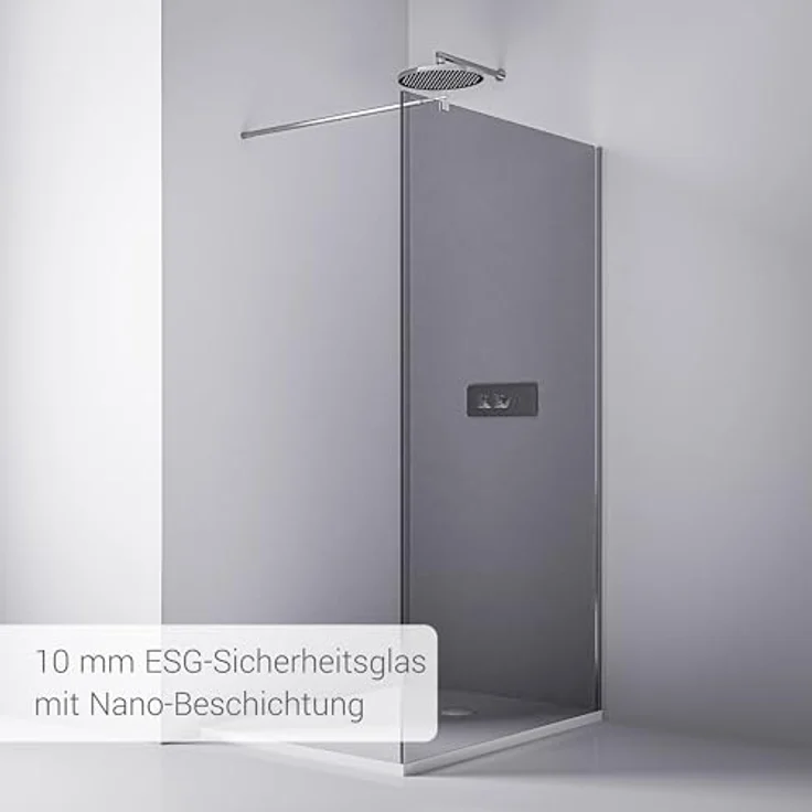 Bernstein Walk-In Nano Duschabtrennung EX101, Echtglas 10mm, graues Glas, Wandprofil Chrom, 140cm – Bild 2