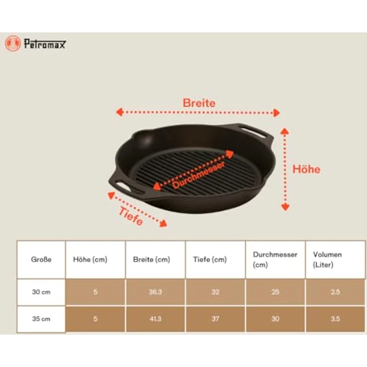 Petromax Grill & Feuerpfanne Ø 30 cm mit 2 Henkel - gp30h-t Gusspfanne – Bild 3