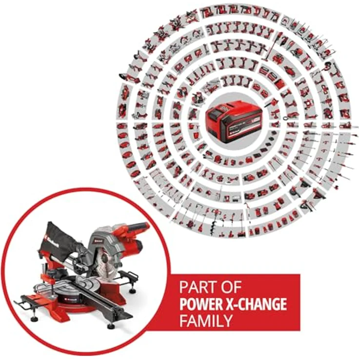Einhell Akku-Zug-Kapp-Gehrungssäge TE-SM 36/8 L Li-Solo Power X-Change (max. 65 mm x 305 mm Schnitttiefe/breite, mit Ø 216 mm Sägeblatt, neigbarem Sägekopf, ohne Akku) – Bild 2