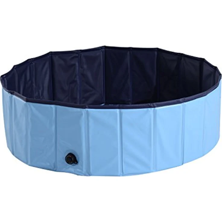 PawHut Hundepool Planschbecken Schwimmbecken Schwimmbad Hundebad, PVC+Holz, Blau/Rot, Φ100x30cm (Hellblau+Dunkelblau) - Preisvergleich – Bild 1
