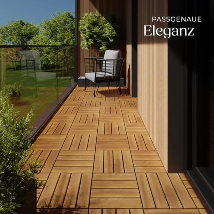 tectake Terrassenfliesen Tabula, 3,844 m², 40-teiliges Set mit Klicksystem, Akazienholz, rutschfest und wetterfest – Bild 7