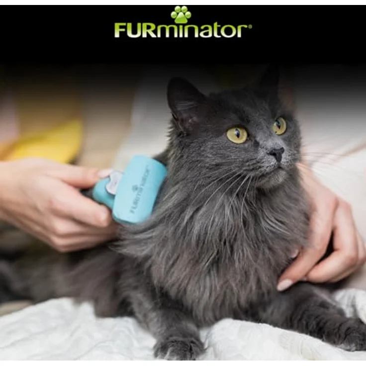 FURminator Fellbürste für langhaarige kleine Katzen, deShedding Pflege Werkzeug, mit 4,5 cm Kantenlänge und FURejector-Druckknopf, silber – Bild 5