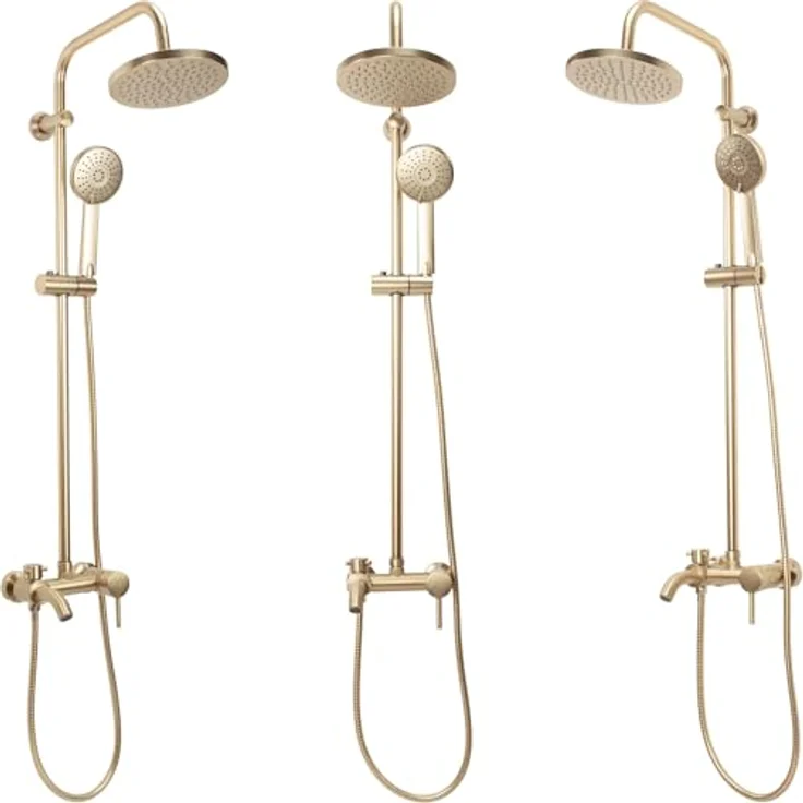Rea Duschsystem Luis Gold Brush, Duschset mit 20 x 20 cm Regendusche und 150 cm Schlauch, gebürstetes Gold – Bild 2
