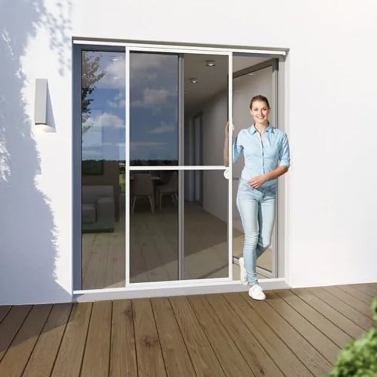 Yoursol Alu Insektenschutz Schiebetür 120 x 240 cm, Fiberglasgewebe UV-beständig, weiß oder grau für Balkon und Terrassen