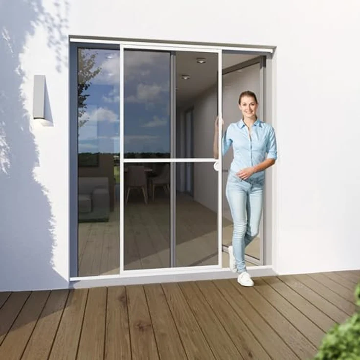 Yoursol Alu Insektenschutz Schiebetür 120 x 240 cm, Fiberglasgewebe UV-beständig, weiß oder grau für Balkon und Terrassen – Bild 1