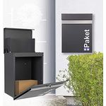 ML-Design Paketbriefkasten 44x35x58 cm Anthrazit-Silber, verzinkter Stahl, Wandmontage/freistehend, Paketbox mit Zylinderschloss Paketkasten mit Rückholsperre Postkasten Briefkasten für alle Zusteller