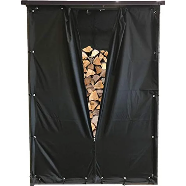 QUICK STAR Wetterschutz Set Front- & Rückwand für Kaminholzregal, 143 x 185 cm, wetterfestes Polyester, Schwarz, inklusive Spanngummis