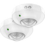 deleyCON 2X Infrarot Bewegungsmelder Aufputz Deckenmontage Innenbereich Weiß, 360° Arbeitsfeld, 6m Reichweite, eingebauter Lichtsensor