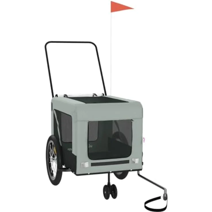 vidaXL Hunde-Transportbox Fahrradanhänger Grau und Schwarz, Oxford-Gewebe und Eisen, mit PVC-Dach und Reflektoren – Bild 4