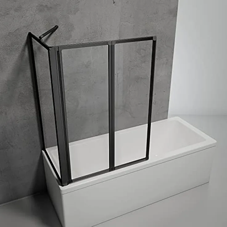Schulte Duschabtrennung für Badewanne Smart, Höhe: 121 cm, 2-teilig mit Seitenwand 68-71 cm, 3 mm Sicherheitsglas (ESG) Klar hell, inkl, Klebemontage, Schwarz-matt, Black Style, D133270 68 50
