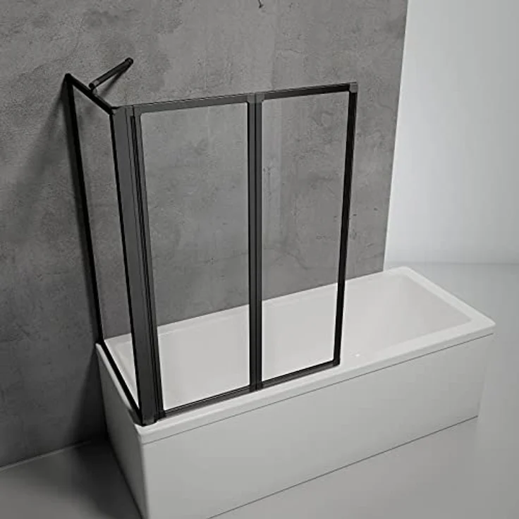 Schulte Duschabtrennung für Badewanne Smart, Höhe: 121 cm, 2-teilig mit Seitenwand 68-71 cm, 3 mm Sicherheitsglas (ESG) Klar hell, inkl, Klebemontage, Schwarz-matt, Black Style, D133270 68 50 – Bild 1