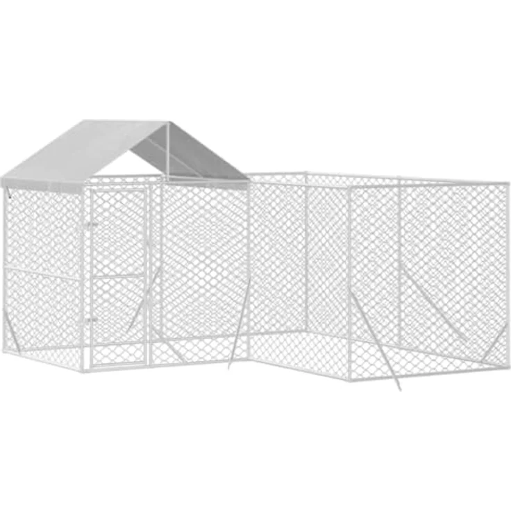 vidaXL Outdoor-Hundezwinger mit Dach Silbern 4x4x2,5m Verzinkter Stahl, für Hunde, Hühner und Kleintiere, abschließbare Tür, wasser- und UV-beständiges Schutzdach – Bild 1