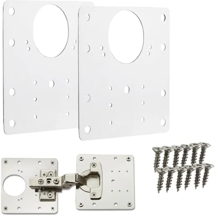 SOTECH 2 x Topfband Reparaturplatten Edelstahl 90 x 90 x 0,53 mm, Reparaturset für Topfbänder mit Ø35 mm, Schrankscharnier Topfscharnier, Edelstahl SS430 – Bild 1