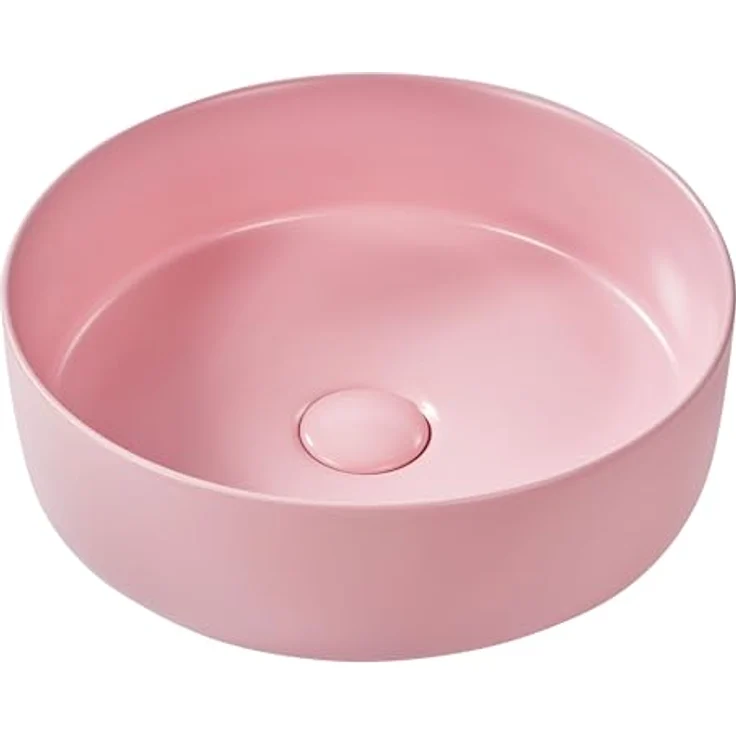 Beliani, Waschbecken, GUDAR (370 mm, 370 mm) in Pastellfarben mit glänzender Oberfläche und Klick-Klack-Stöpsel – Bild 2
