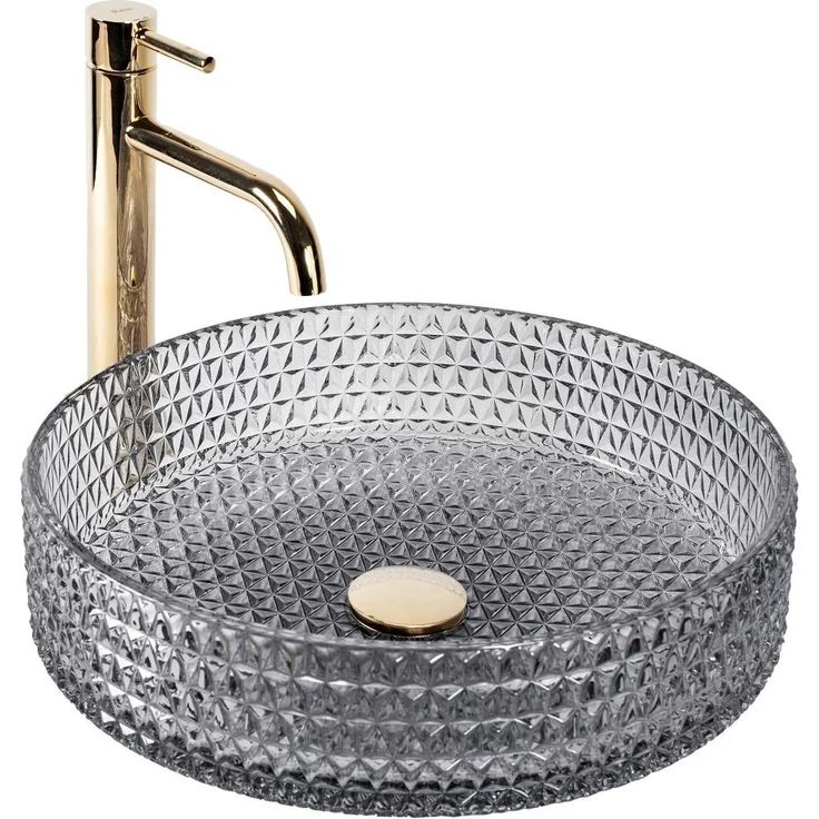 wohnwerk.idee Aufsatzwaschbecken Glaswaschbecken Cristal Ø35,5 Ø39 Schwarz Grau Weiß, modernes Badezimmerdesign