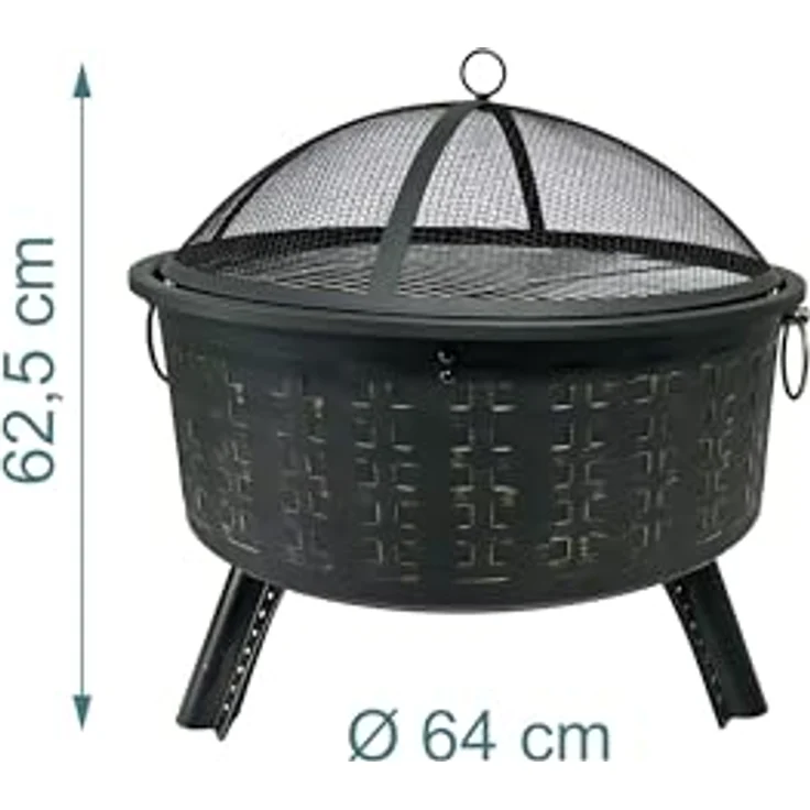 Relaxdays Feuerschale 62 x 66 cm, Gartenfeuerstelle mit Grillrost, Funkenschutz & Schürhaken, schwarz – Bild 4