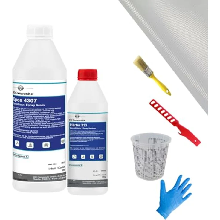 DD Composite Epoxidharz Reparaturset 0,75 kg mit 3 m² Glasfilamentgewebe, lösemittelfrei und chemikalienbeständig – Bild 1