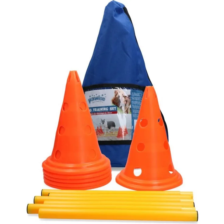 Pawise Dog Activity Set, Outdoor-Spielzeug mit 3 Hürden und 6 Pylonen, verstellbare Höhe, 23*32 cm