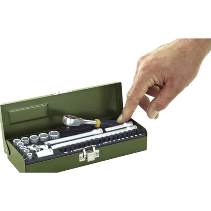 PROXXON INDUSTRIAL Bohrer- und Bitset 23078, 32-teilig mit 1/4" MICRO-Kompaktratsche und starkem Magneteinsatz, im stabilen Stahlkasten – Bild 3