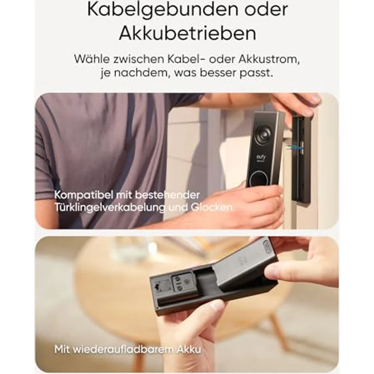 eufy Security Video türklingel E340, Dual türklingel mit Kamera mit Paketerkennung, 2K Full HD Farb-Nachtsicht, Kabel- oder Akkubetrieben, kompatibel mit HomeBase S380, Gebührenfrei – Bild 5